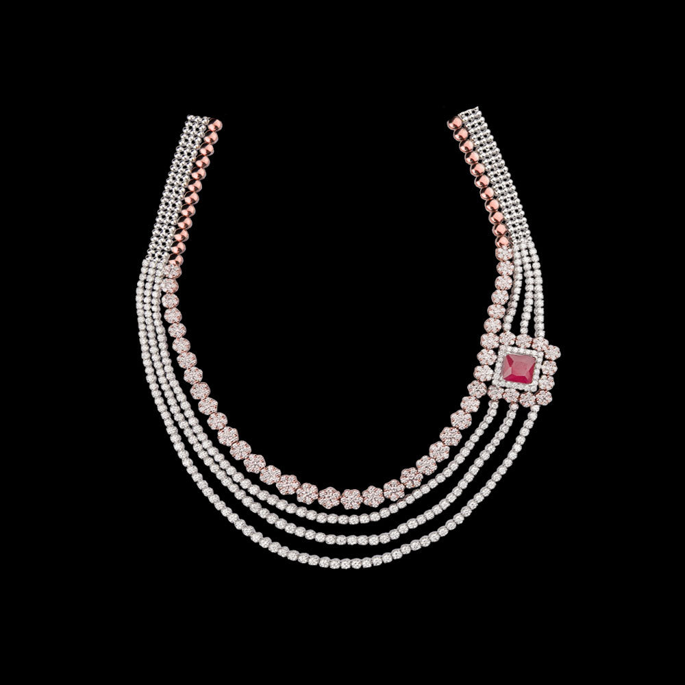 18K Rose Gold Diamond Necklace - 12.76ct VVS-VS-GH with Colour Stones