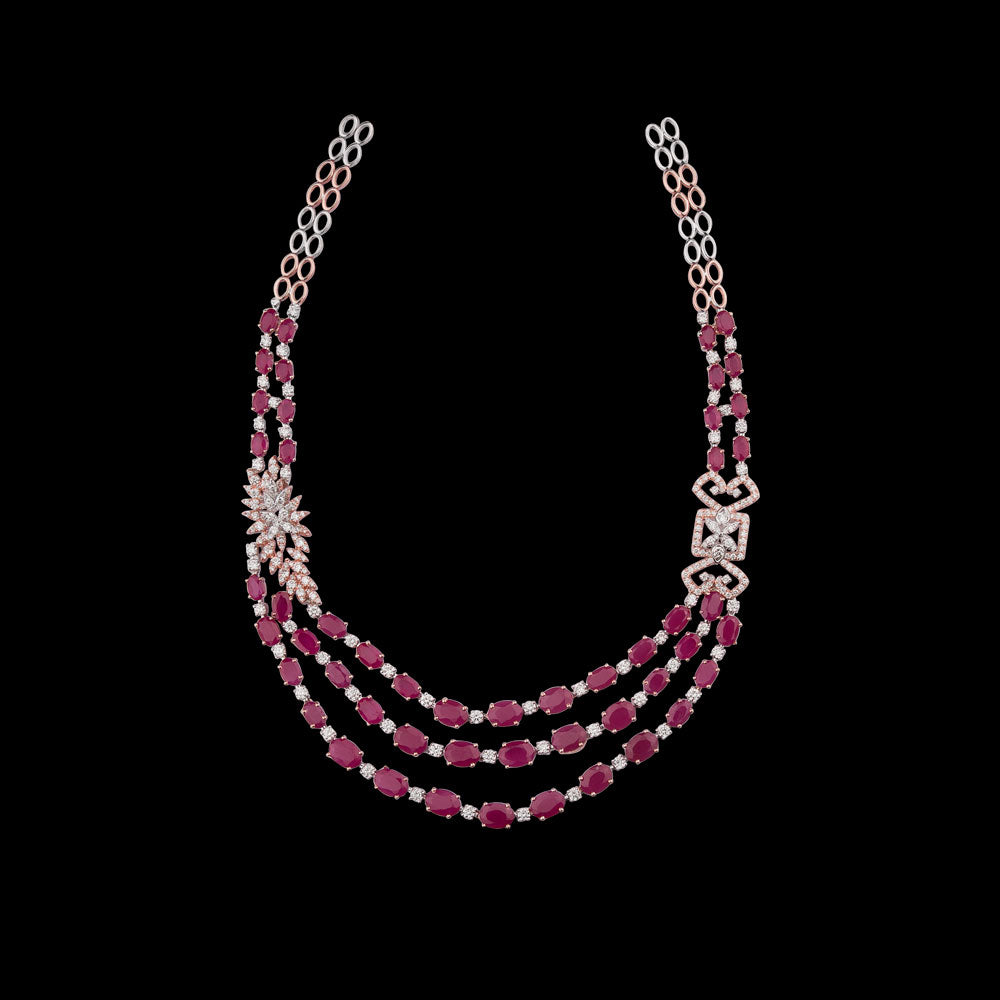 14K Rose Gold Diamond Necklace - 4.54ct VVS-VS-HI with Colour Stones
