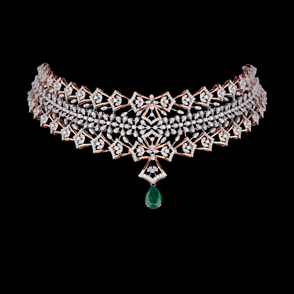 18K Rose Gold Diamond Necklace - 11.12ct VVS-VS-GH with Colour Stones