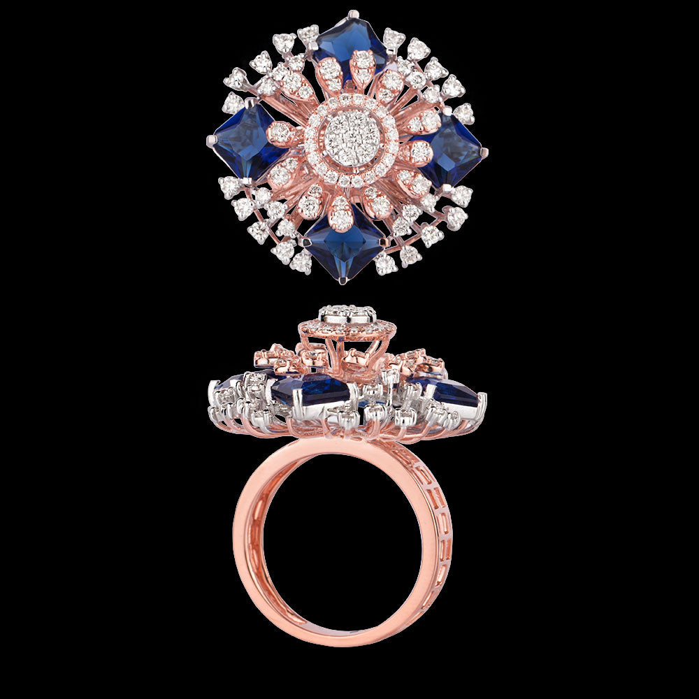 14K Rose Gold Diamond Ring - 1.26ct VVS-VS-HI with Colour Stones