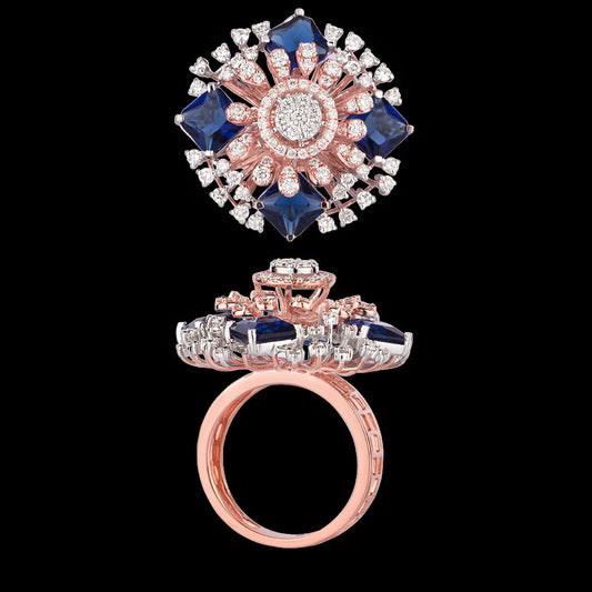 14K Rose Gold Diamond Ring - 1.26ct VVS-VS-HI with Colour Stones