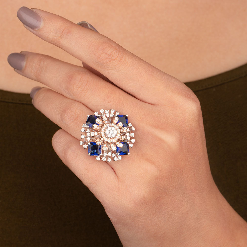 14K Rose Gold Diamond Ring - 1.26ct VVS-VS-HI with Colour Stones