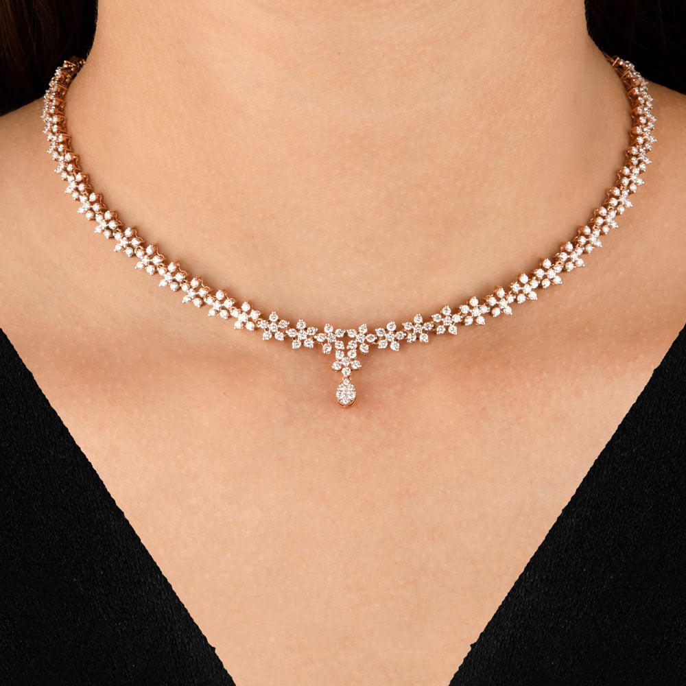 14K Rose Gold Diamond Necklace - 4.05ct SI-GH