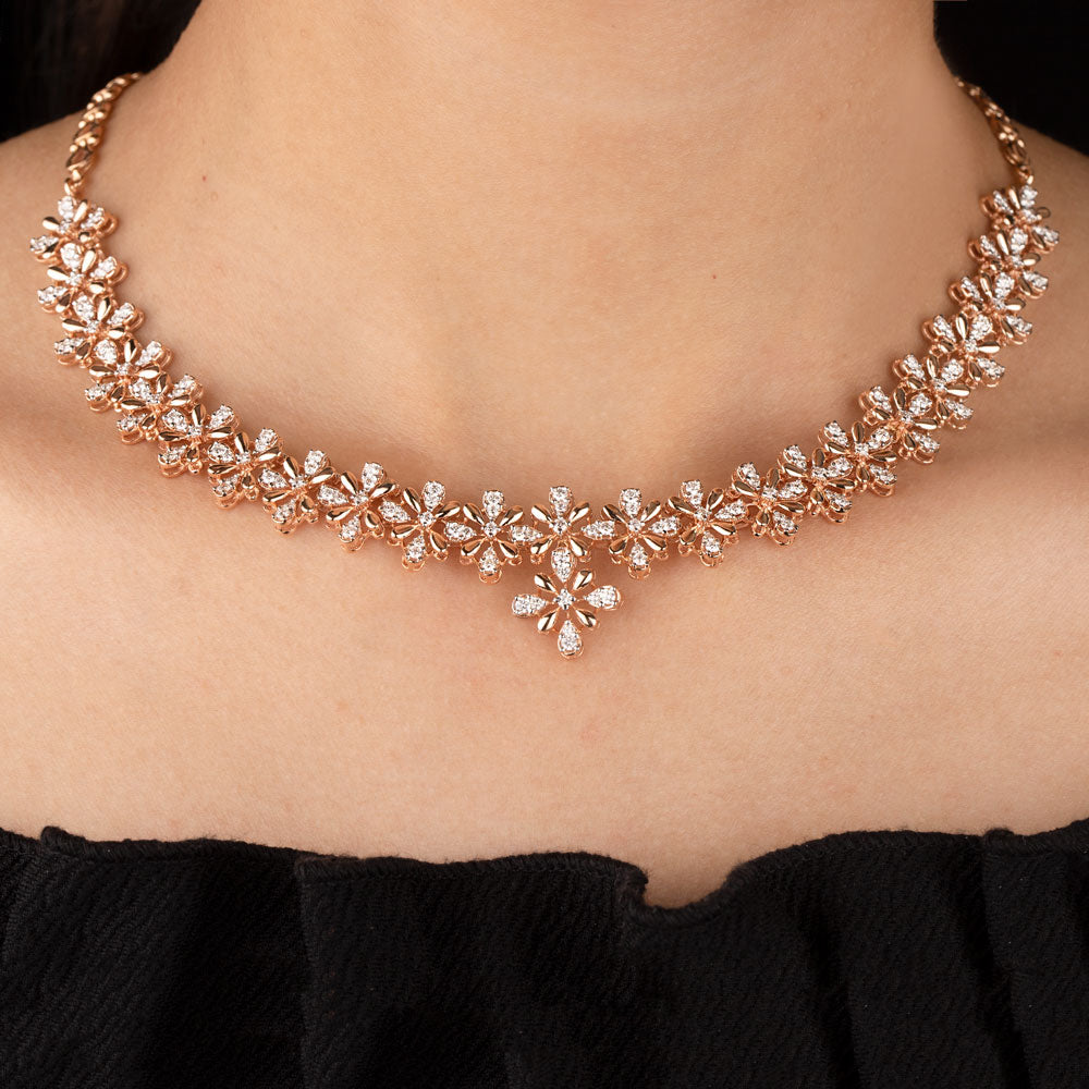 14K Rose Gold Diamond Necklace - 3.604ct VVS-VS-GH