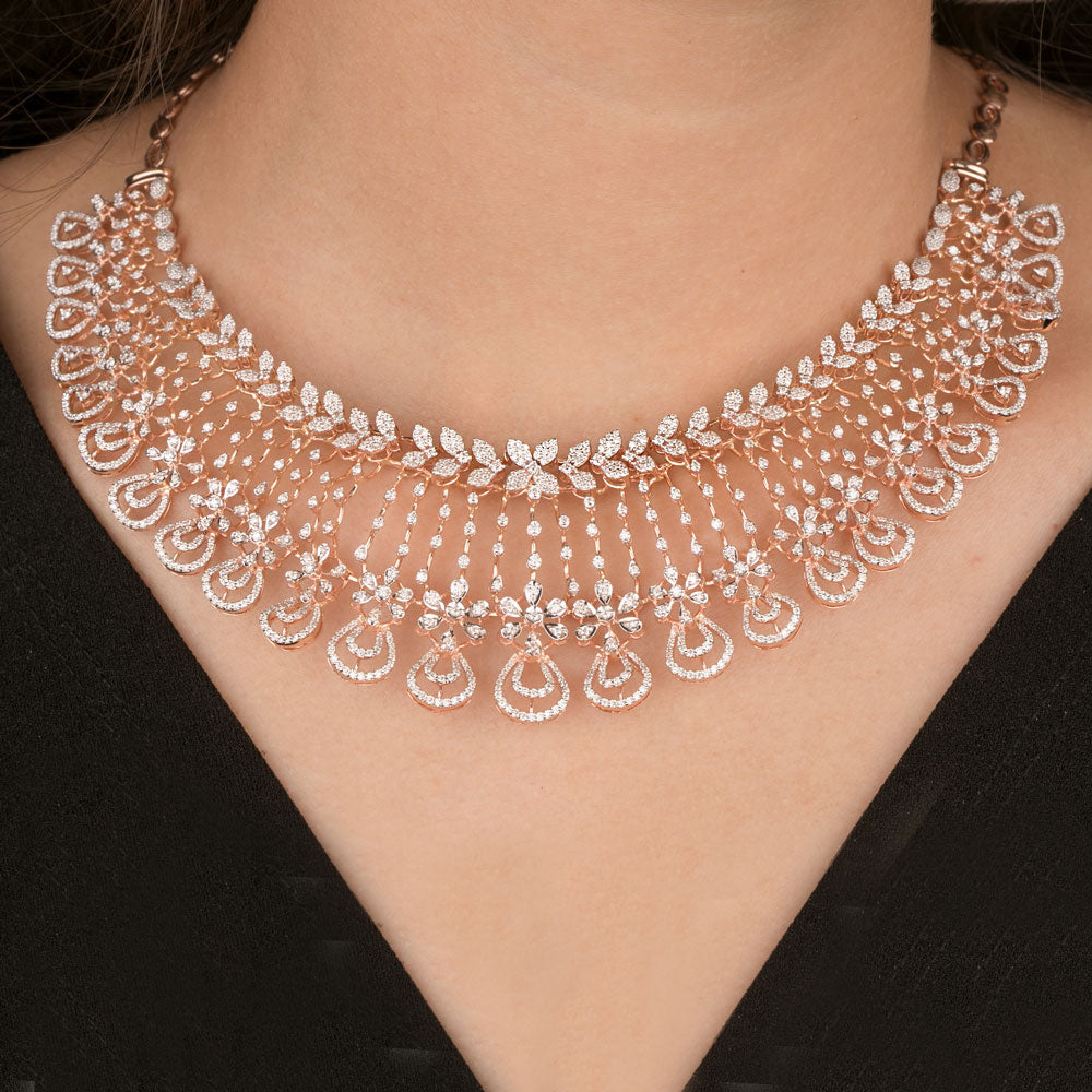 14K Rose Gold Diamond Necklace - 7.122ct VVS-VS-GH