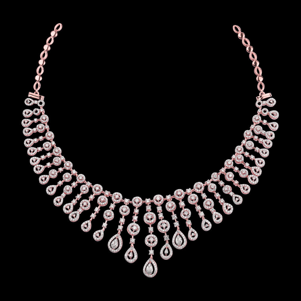 14K Rose Gold Diamond Necklace - 9.05ct VS-SI-FG