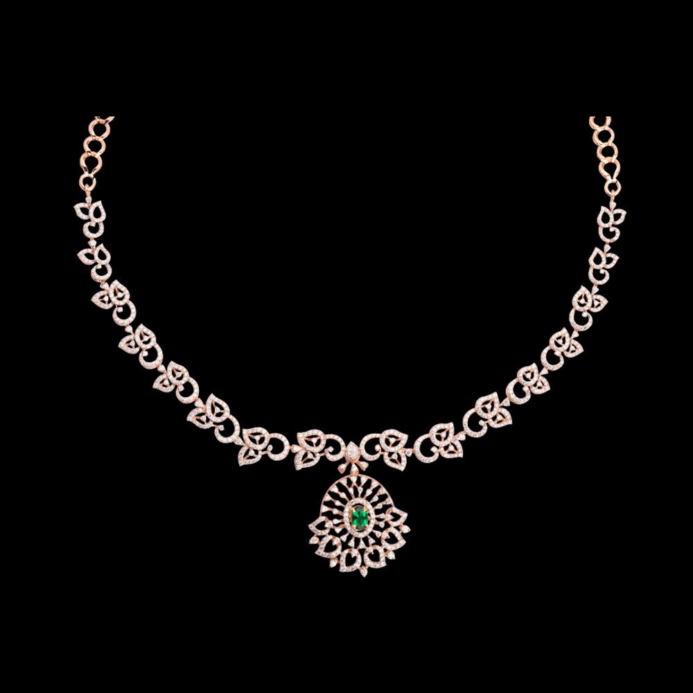 18K Rose Gold Diamond Necklace - 3.705ct VVS-VS-GHI with Colour Stones