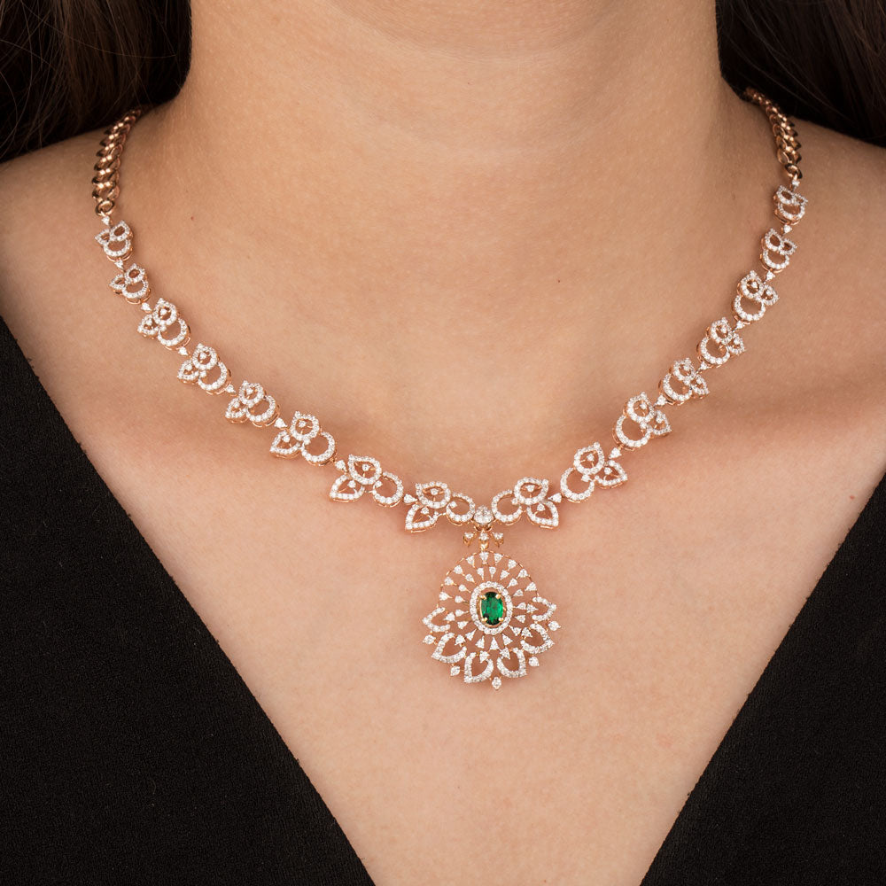 18K Rose Gold Diamond Necklace - 3.705ct VVS-VS-GHI with Colour Stones