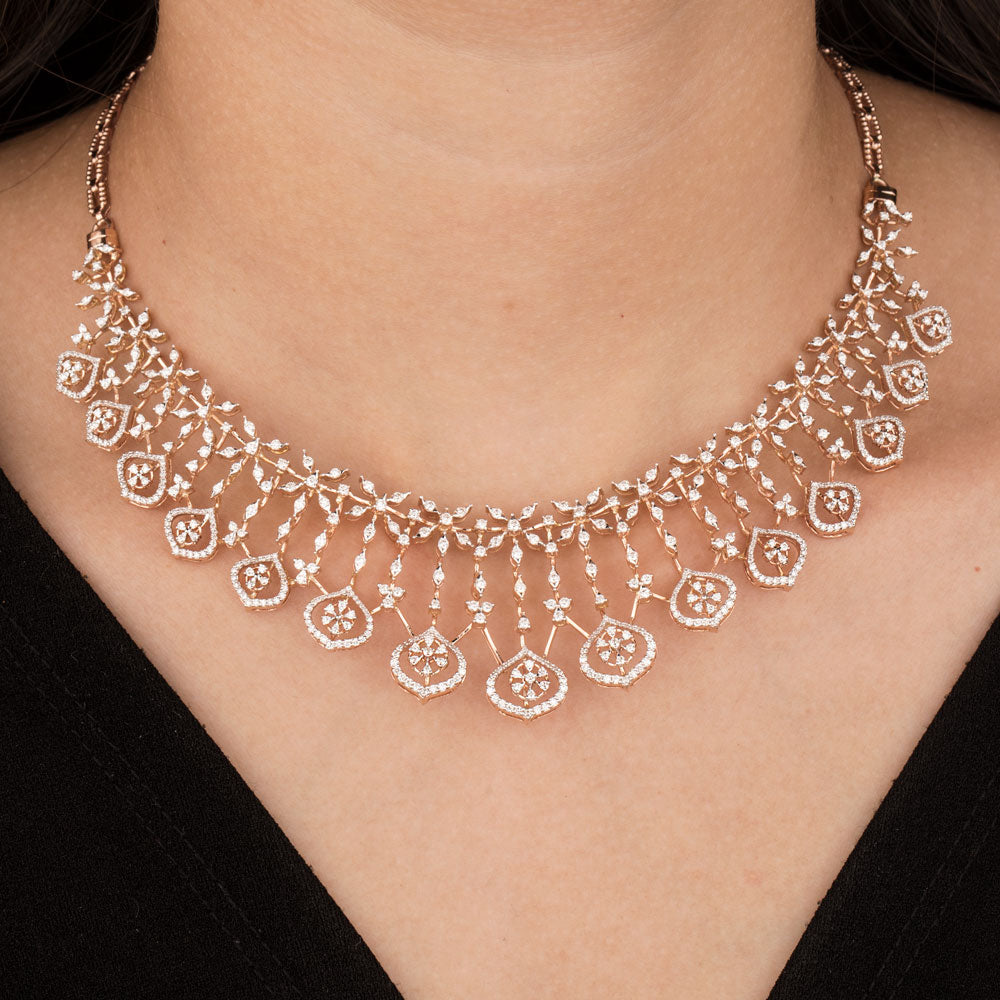 14K Rose Gold Diamond Necklace - 4.529ct VVS-VS-GH
