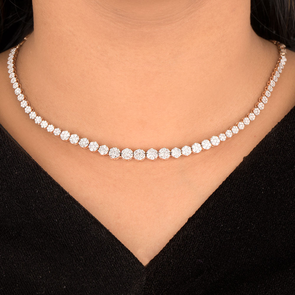 18K Rose Gold Diamond Necklace - 6.931ct VS-SI-GH