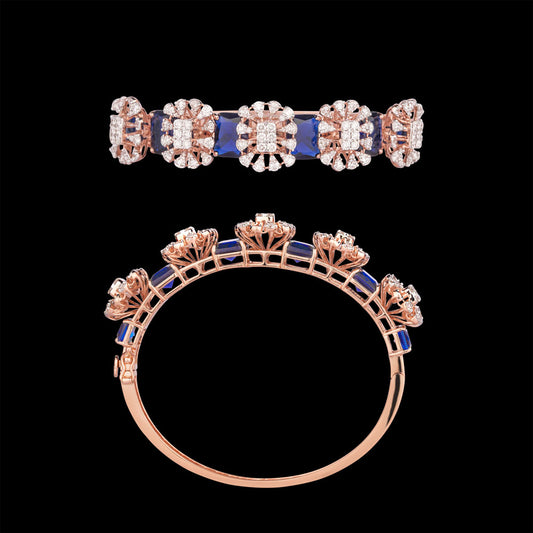 18K Rose Gold Diamond Kada - 4.108ct VVS-VS-GH with Colour Stones