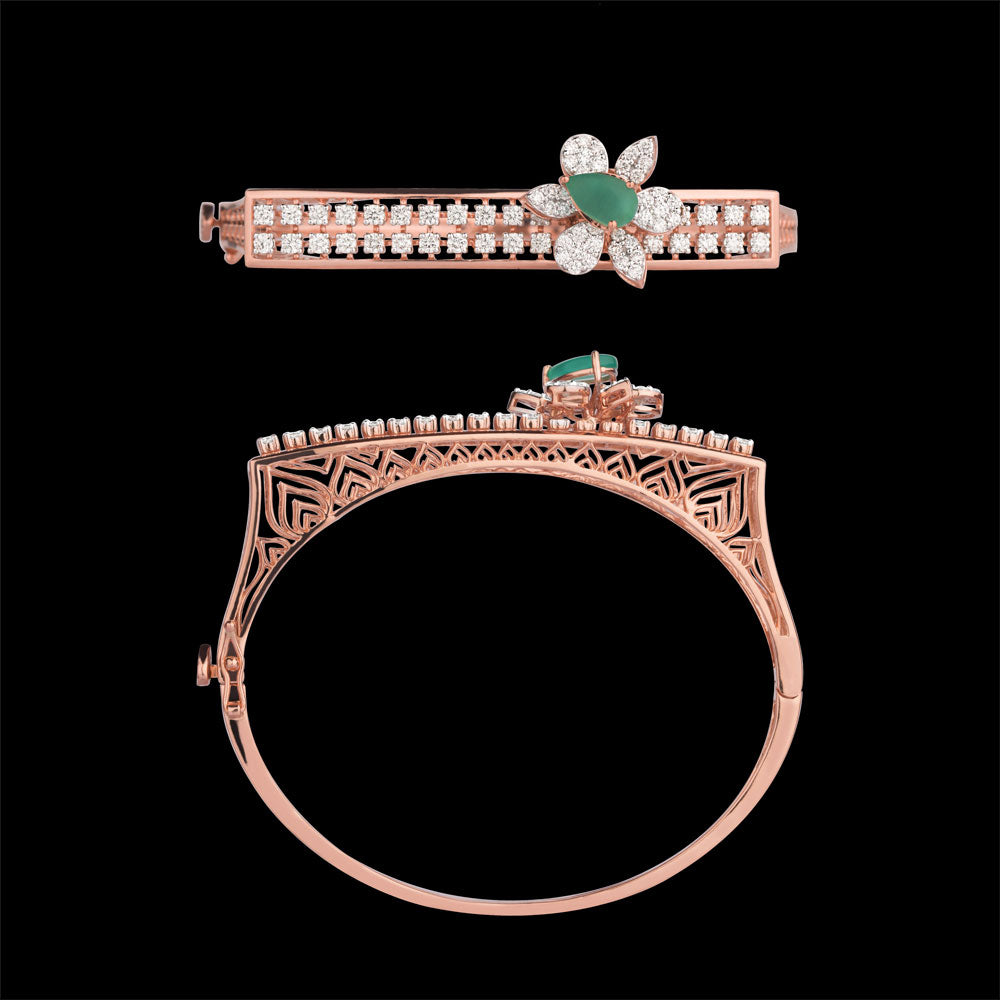 18K Rose Gold Diamond Kada - 1.82ct VVS-VS-IJ with Colour Stones