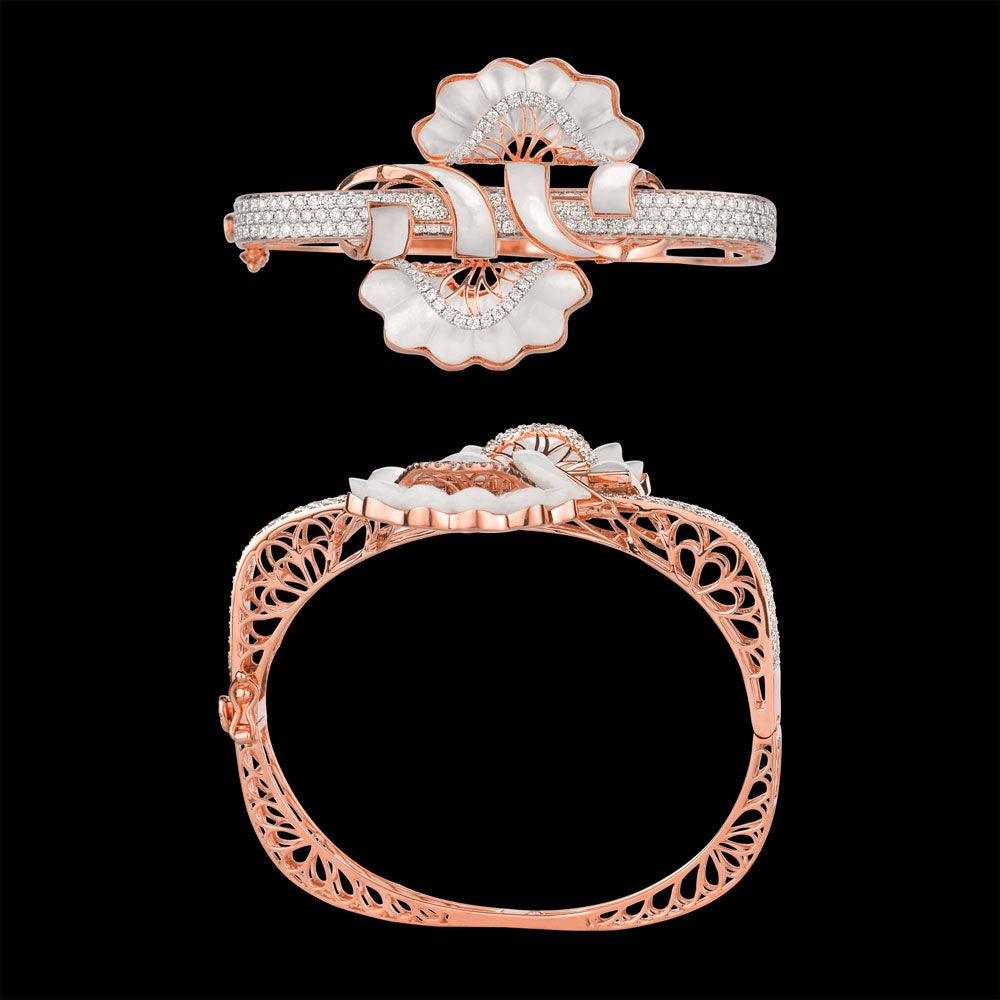 18K Rose Gold Diamond Kada - 3.07ct VS-SI-HI with Colour Stones