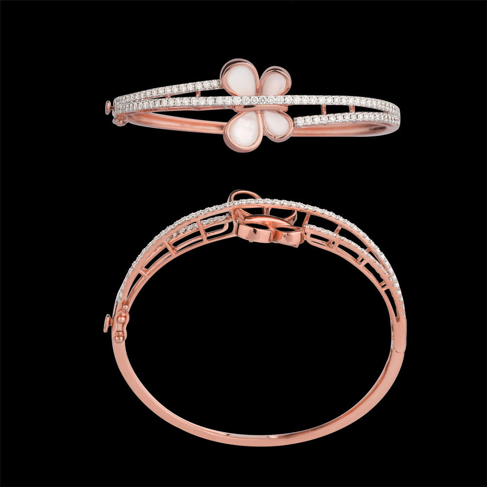 18K Rose Gold Diamond Kada - 1.64ct VVS-VS-IJK with Colour Stones