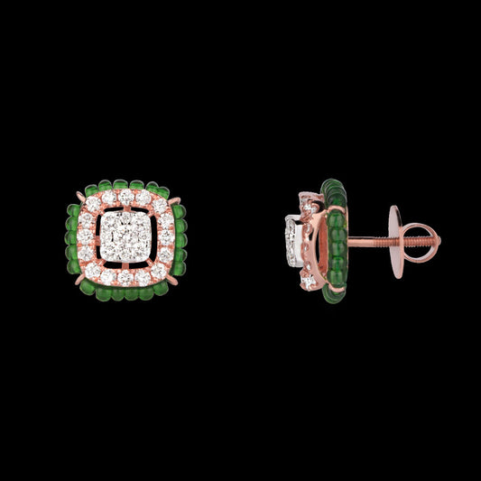 18K Rose Gold Diamond Earrings - 1.12ct VVS-VS-GH with Colour Stones