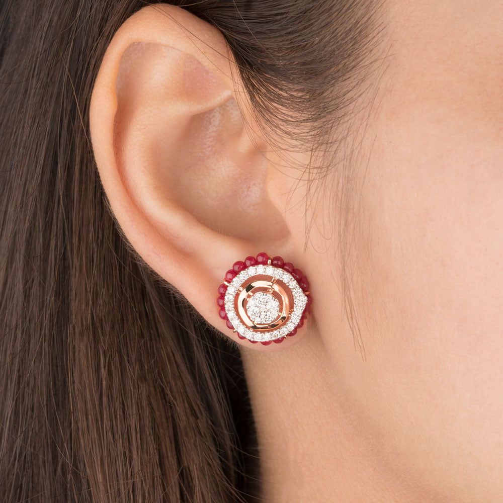 18K Rose Gold Diamond Earrings - 0.93ct VS-SI-HI with Colour Stones
