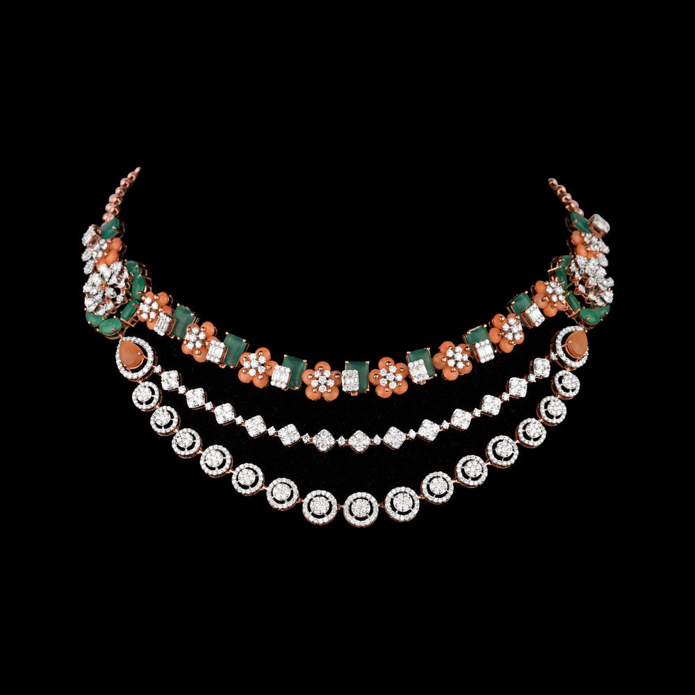 18K Rose Gold Diamond Necklace - 11.823ct VS-SI-FG with Colour Stones