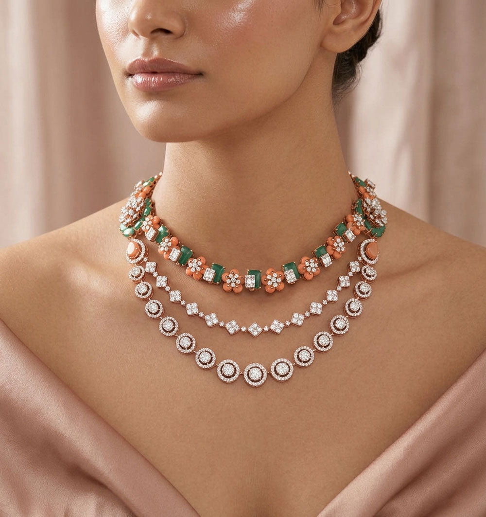 18K Rose Gold Diamond Necklace - 11.823ct VS-SI-FG with Colour Stones