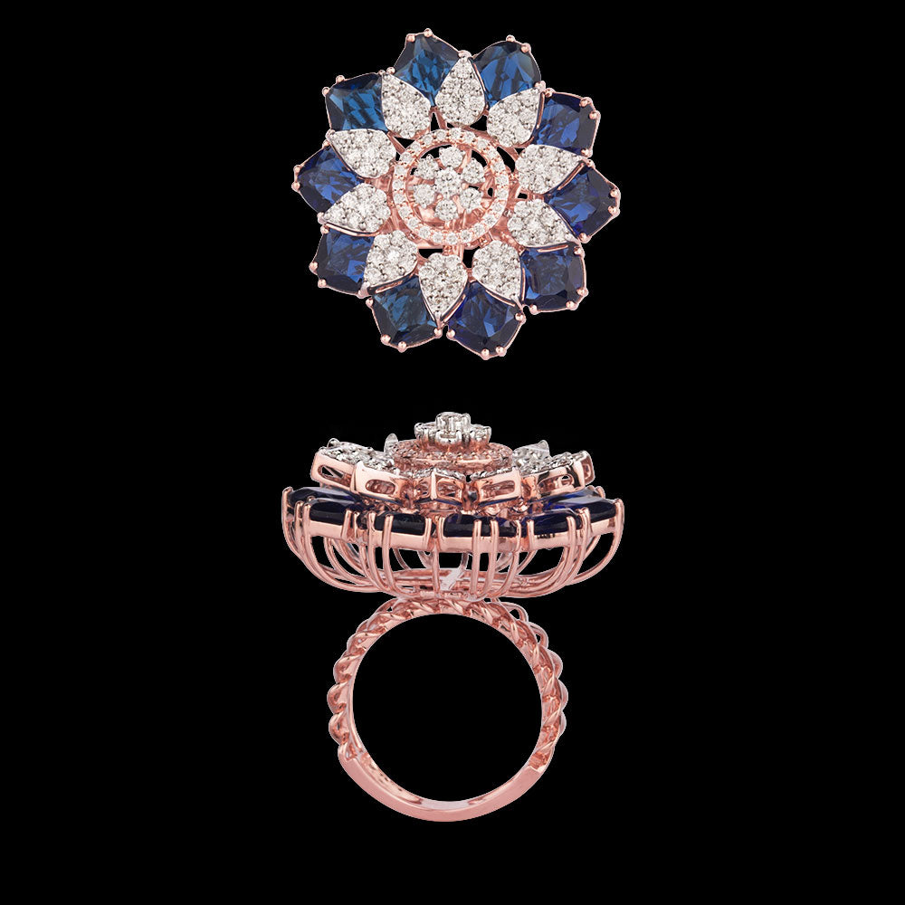 18K Rose Gold Diamond Ring - 1.48ct VVS-VS-GH with Colour Stones