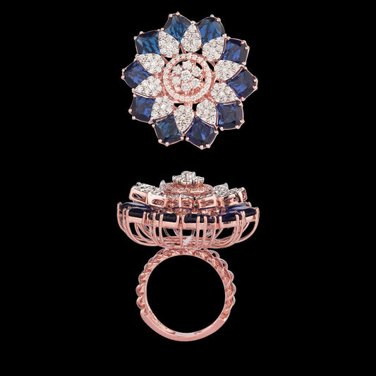 18K Rose Gold Diamond Ring - 1.48ct VVS-VS-GH with Colour Stones