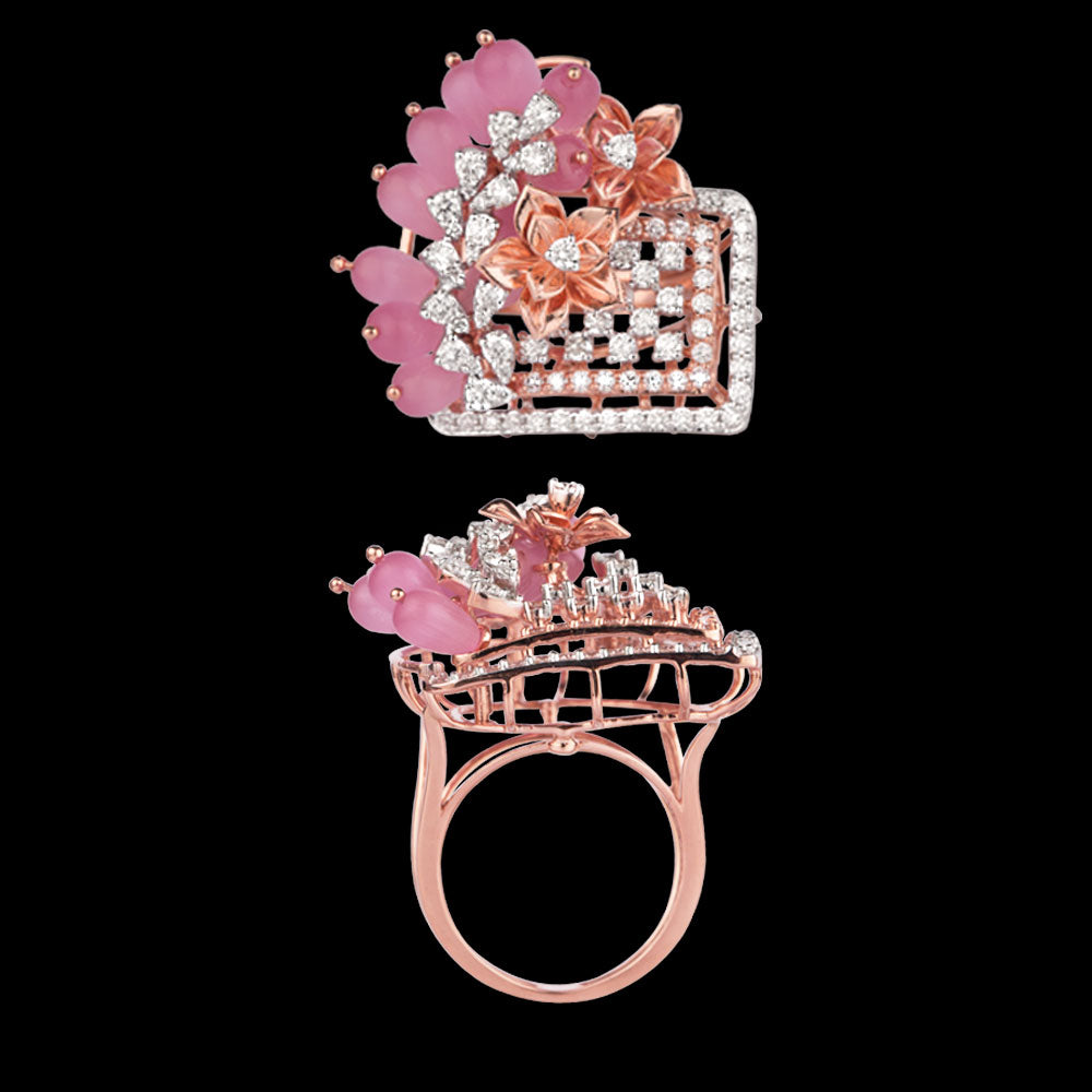 18K Rose Gold Diamond Ring - 1.52ct VVS-VS-GHI with Colour Stones