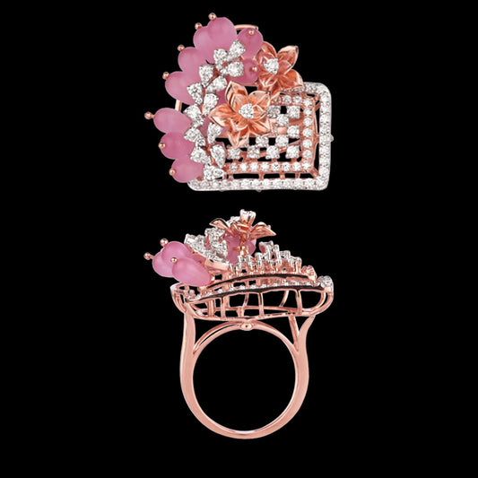18K Rose Gold Diamond Ring - 1.52ct VVS-VS-GHI with Colour Stones