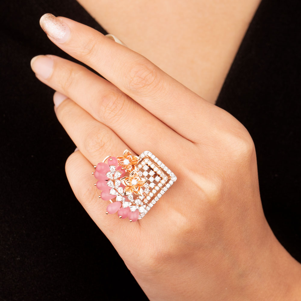 18K Rose Gold Diamond Ring - 1.52ct VVS-VS-GHI with Colour Stones