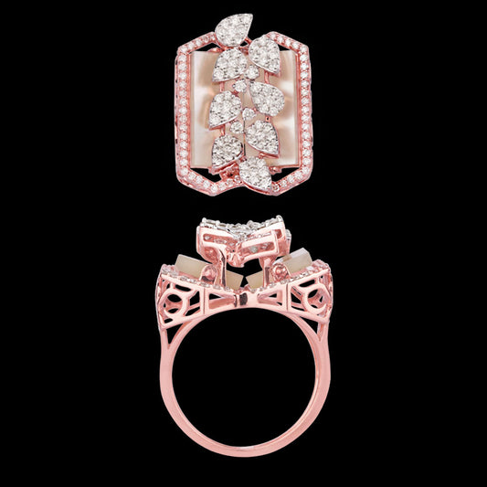 18K Rose Gold Diamond Ring - 1.42ct VVS-VS-HI with Colour Stones