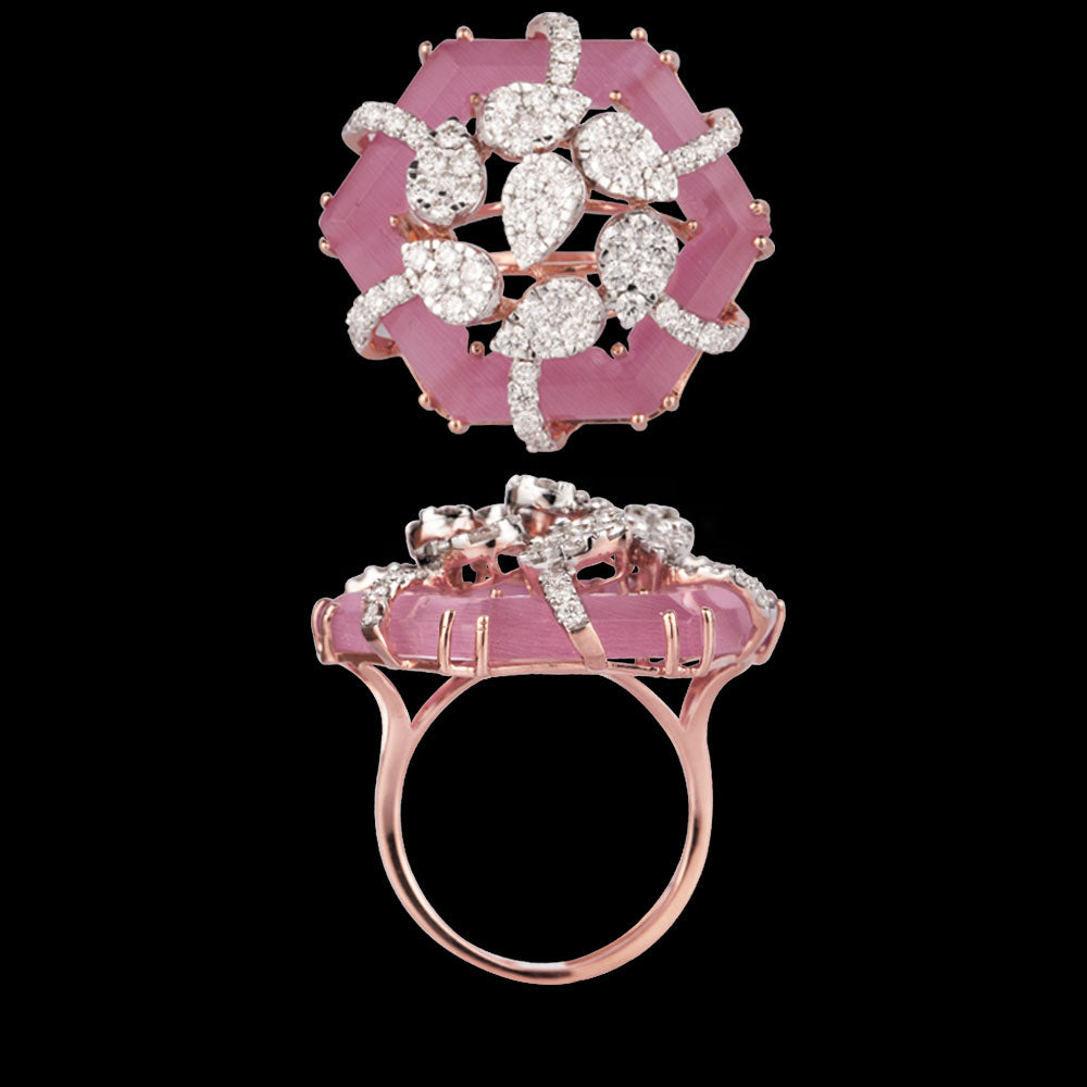 18K Rose Gold Diamond Ring - 1.41ct VVS-VS-GH with Colour Stones