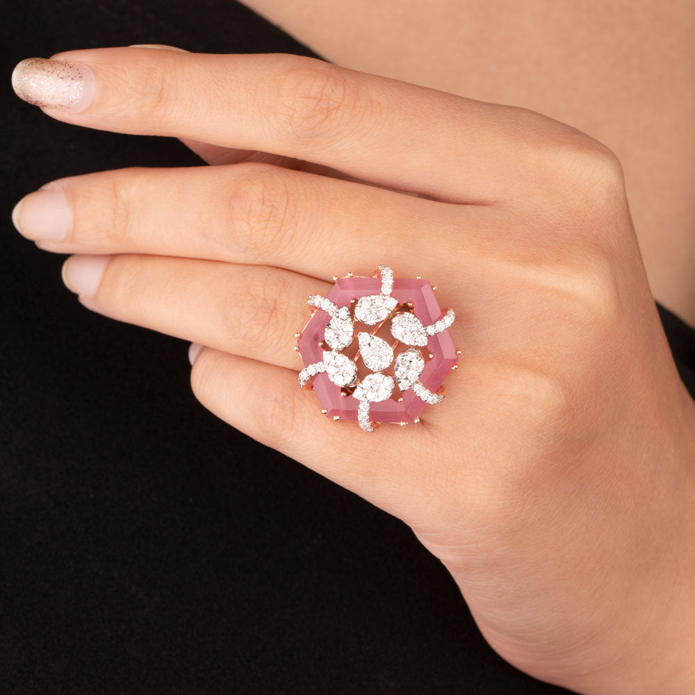 18K Rose Gold Diamond Ring - 1.41ct VVS-VS-GH with Colour Stones