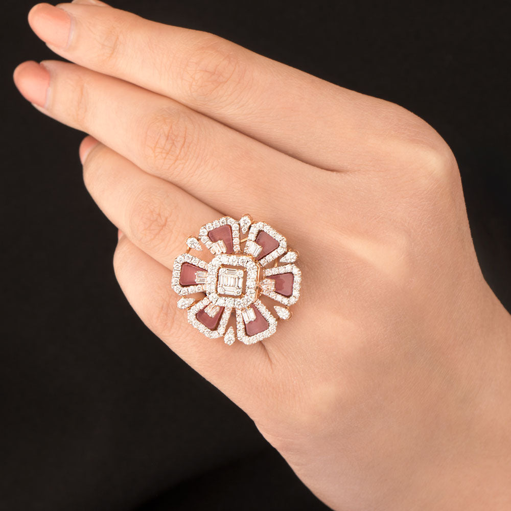 18K Rose Gold Diamond Ring - 1.49ct VS-SI-FG with Colour Stones