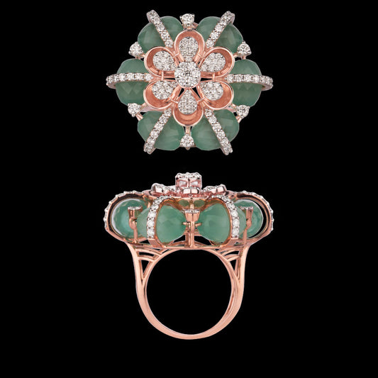18K Rose Gold Diamond Ring - 1.44ct VVS-VS-GH with Colour Stones