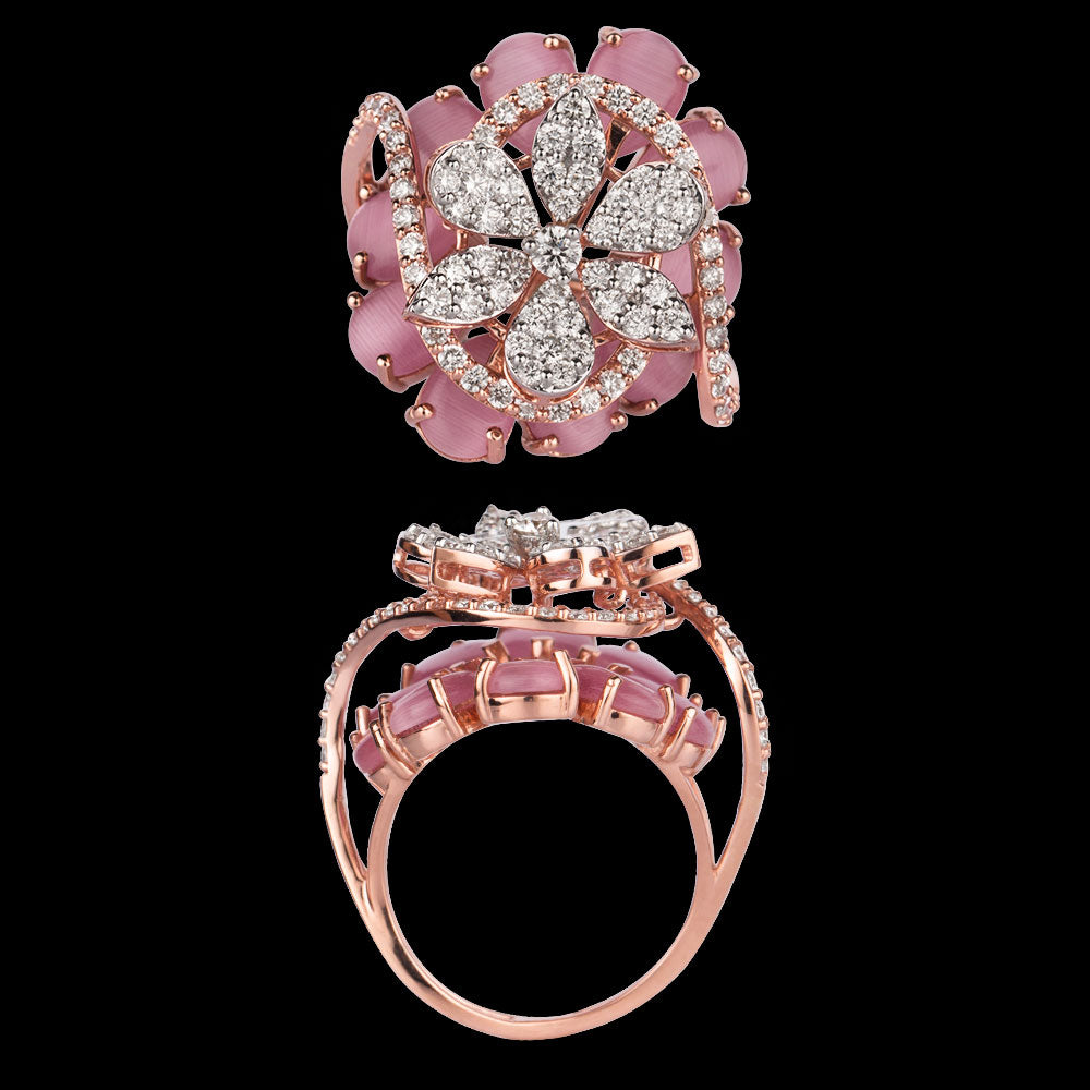 18K Rose Gold Diamond Ring - 1.32ct VVS-VS-GH with Colour Stones