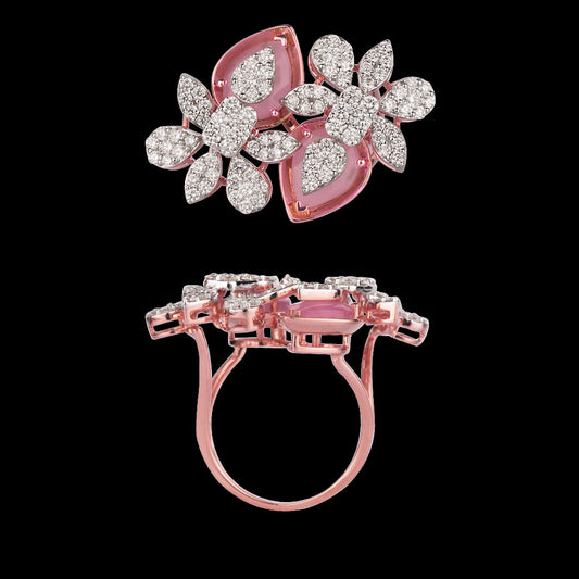 18K Rose Gold Diamond Ring - 1.58ct VVS-VS-GH with Colour Stones