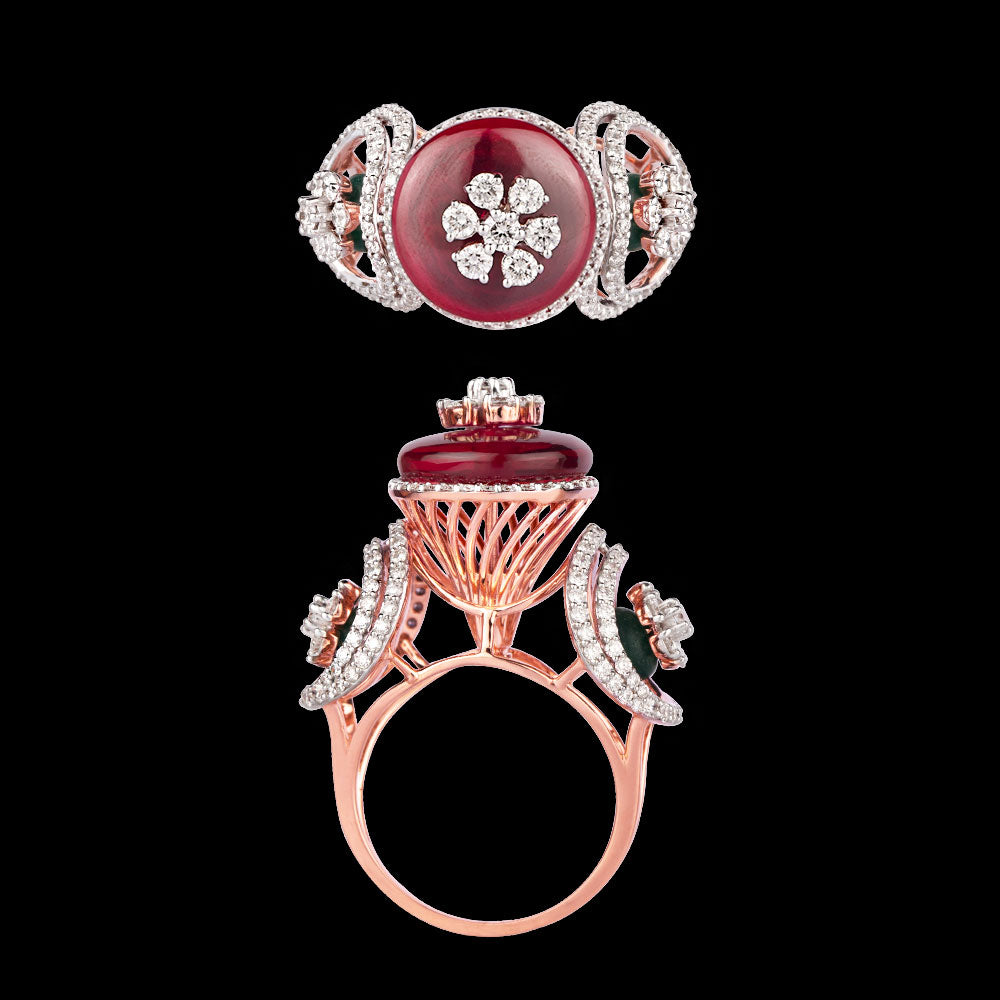 18K Rose Gold Diamond Ring - 1.62ct VVS-VS-GH with Colour Stones