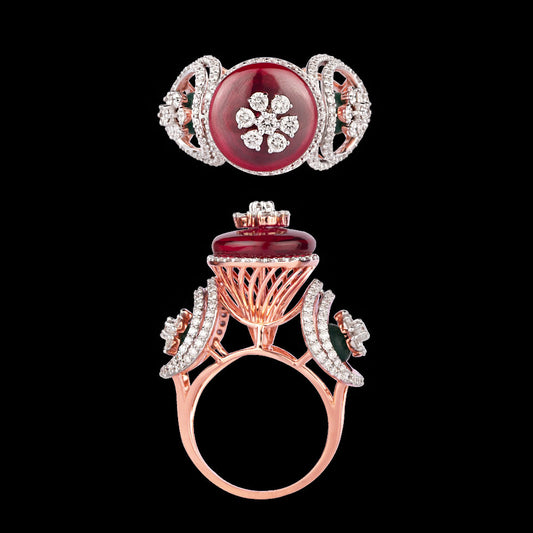 18K Rose Gold Diamond Ring - 1.62ct VVS-VS-GH with Colour Stones