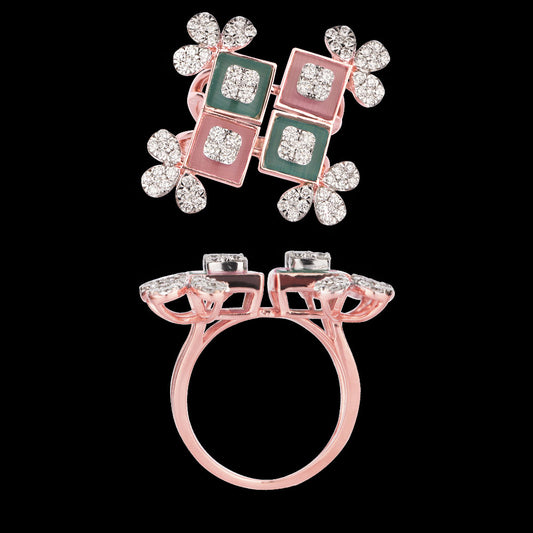 18K Rose Gold Diamond Ring - 1.38ct VVS-VS-GH with Colour Stones