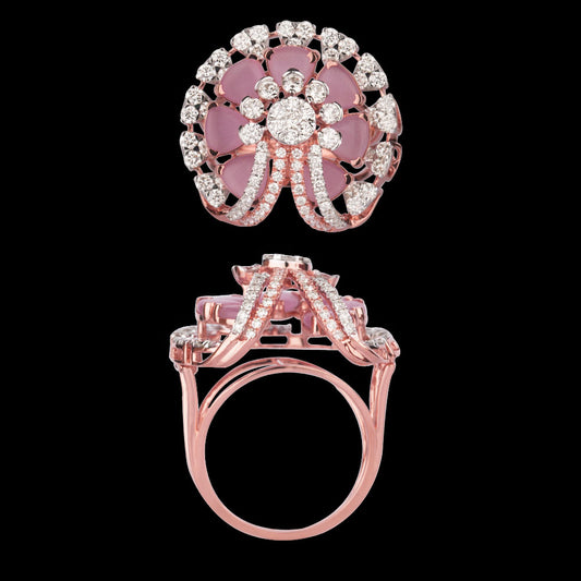 18K Rose Gold Diamond Ring - 1.45ct VVS-VS-GH with Colour Stones