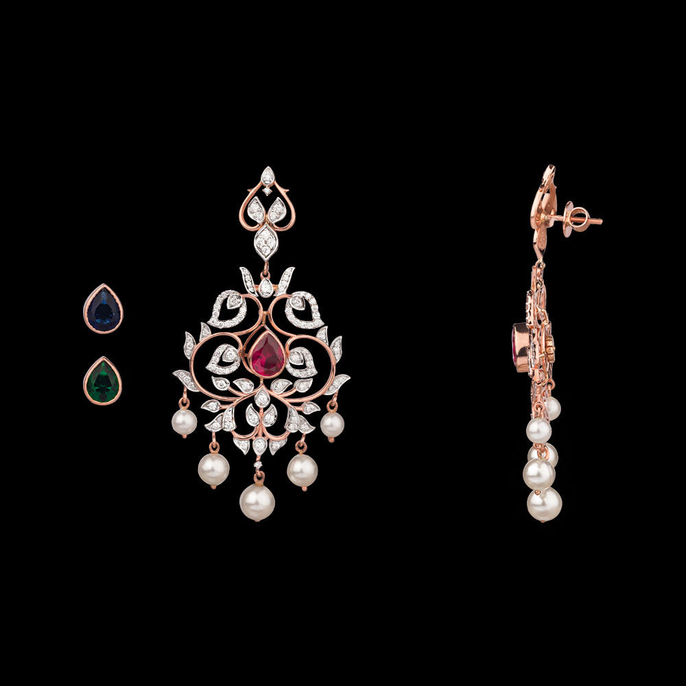14K Rose Gold Diamond Jewellery - 1.7ct VVS-VS-GH with Colour Stones
