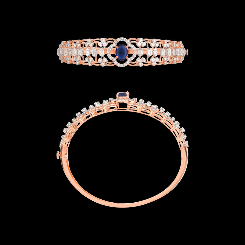 18K Rose Gold Diamond Kada - 3.498ct VS-IJ with Colour Stones