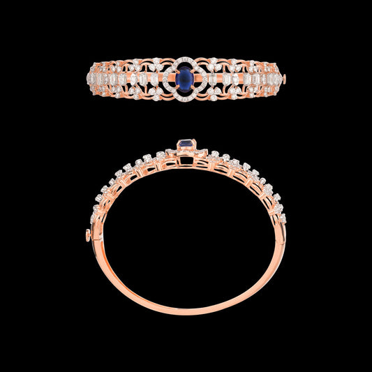 18K Rose Gold Diamond Kada - 3.498ct VS-IJ with Colour Stones