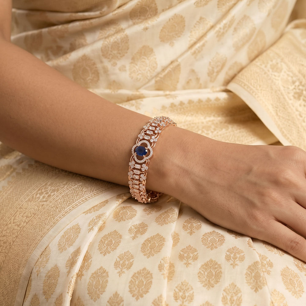18K Rose Gold Diamond Kada - 3.498ct VS-IJ with Colour Stones
