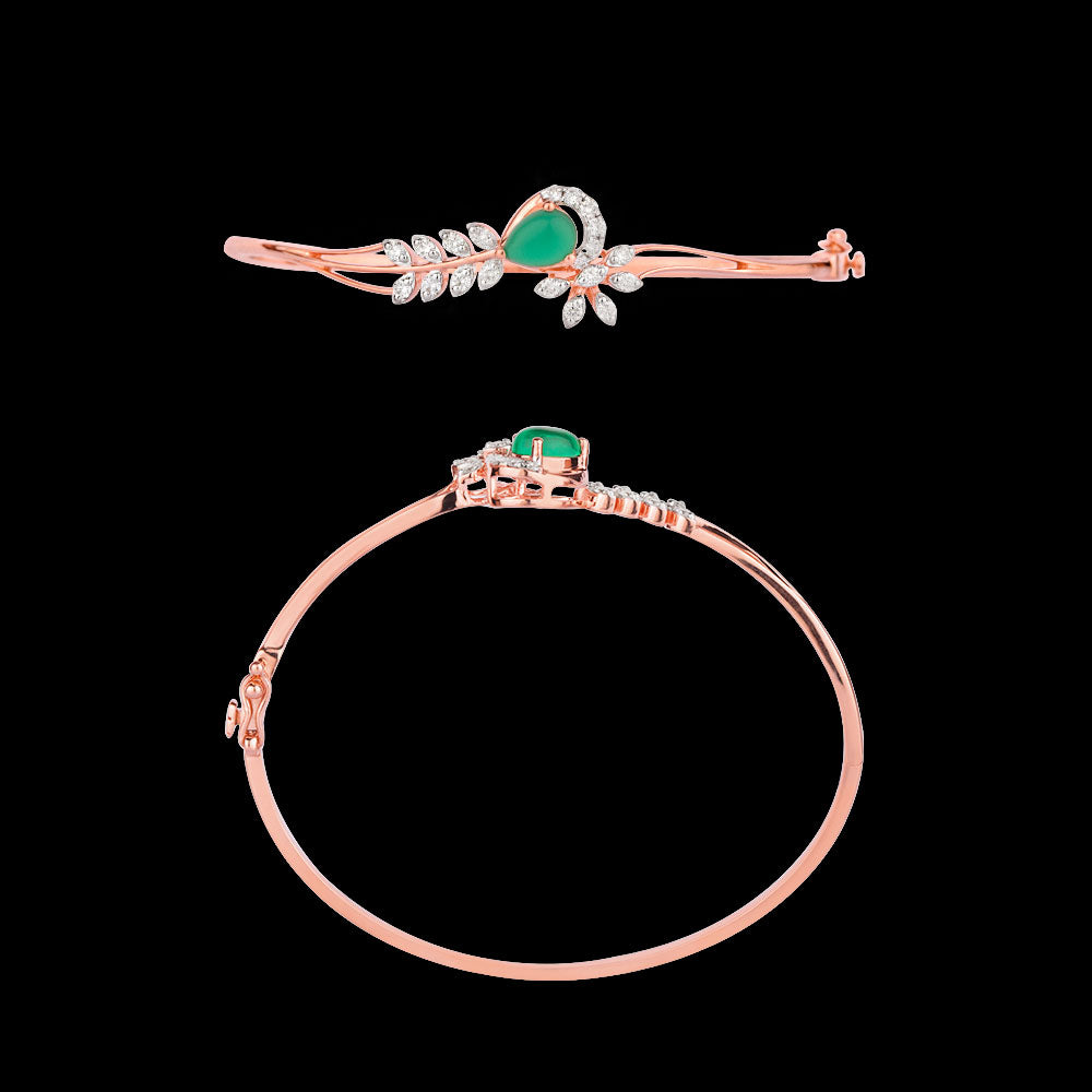 18K Rose Gold Diamond Kada - 0.43ct VVS-VS-HI with Colour Stones