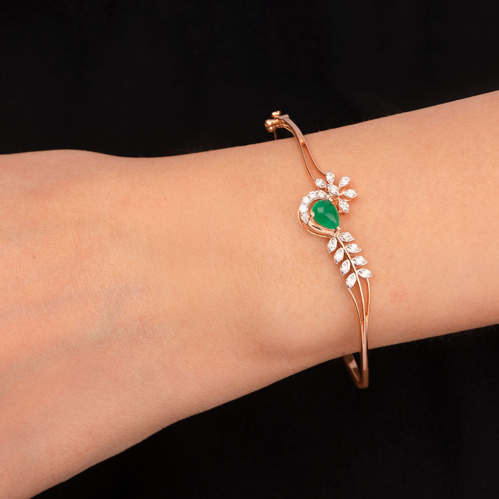 18K Rose Gold Diamond Kada - 0.43ct VVS-VS-HI with Colour Stones