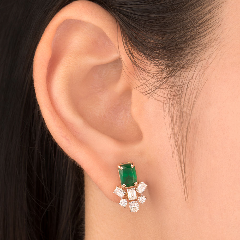 18K Rose Gold Diamond Earrings - 1.076ct SI-HI with Colour Stones