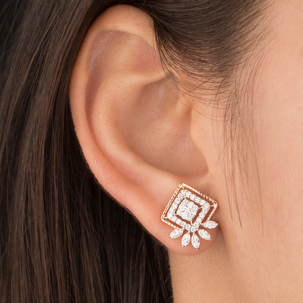 18K Rose Gold Diamond Earrings - 1.108ct VS-SI-FG