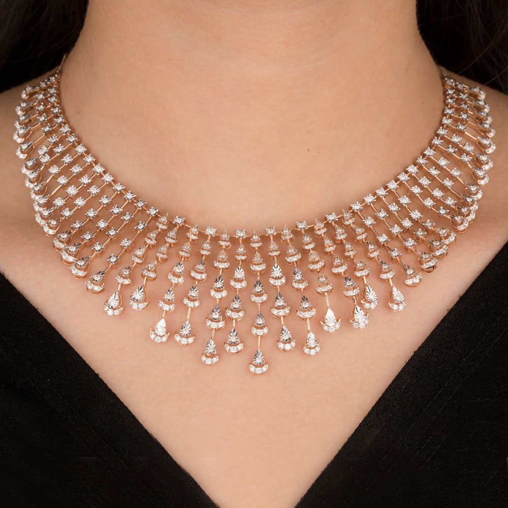 18K Rose Gold Diamond Necklace - 5.388ct VVS-VS-HI