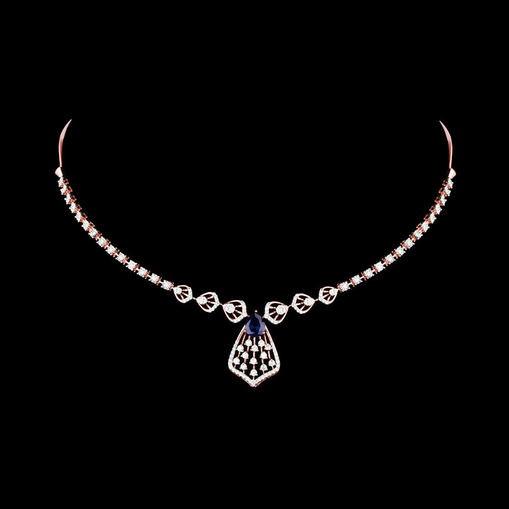 18K Rose Gold Diamond Necklace - 1.717ct VVS-FG with Colour Stones