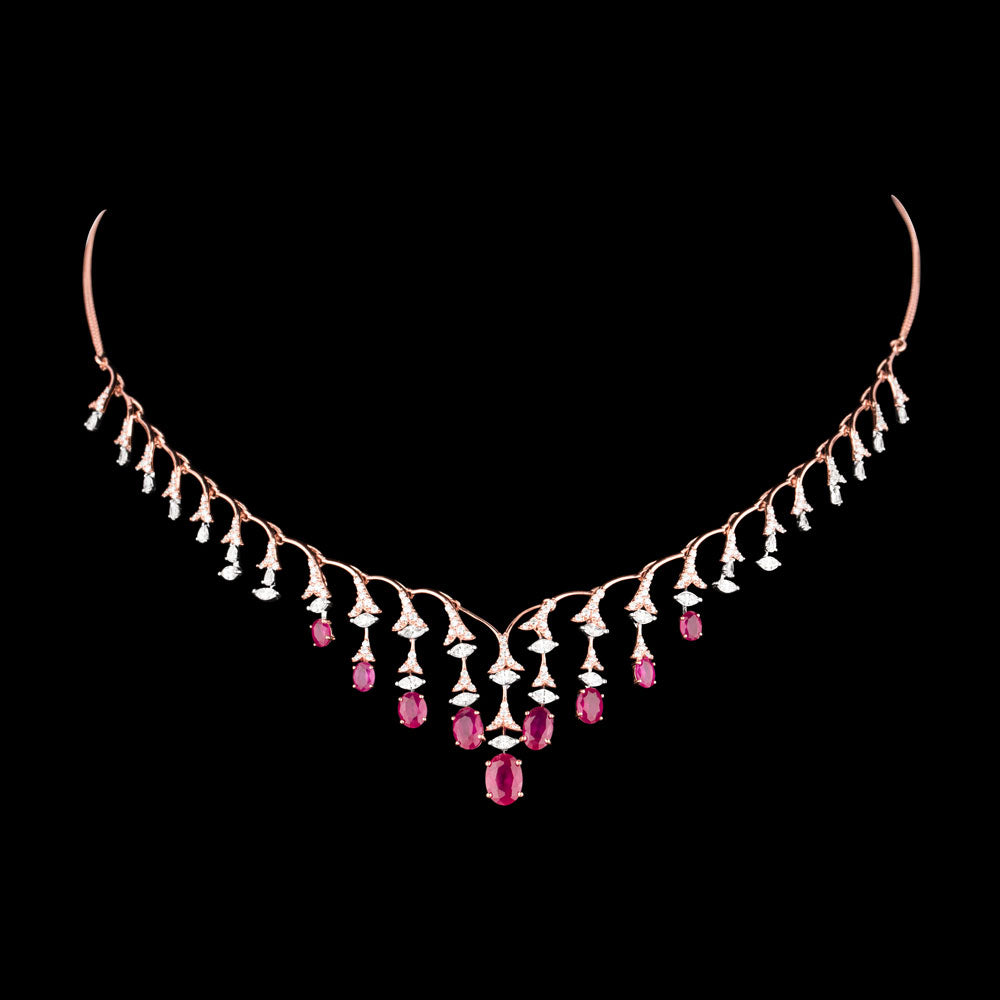 18K Rose Gold Diamond Necklace - 1.93ct VVS-EF with Colour Stones
