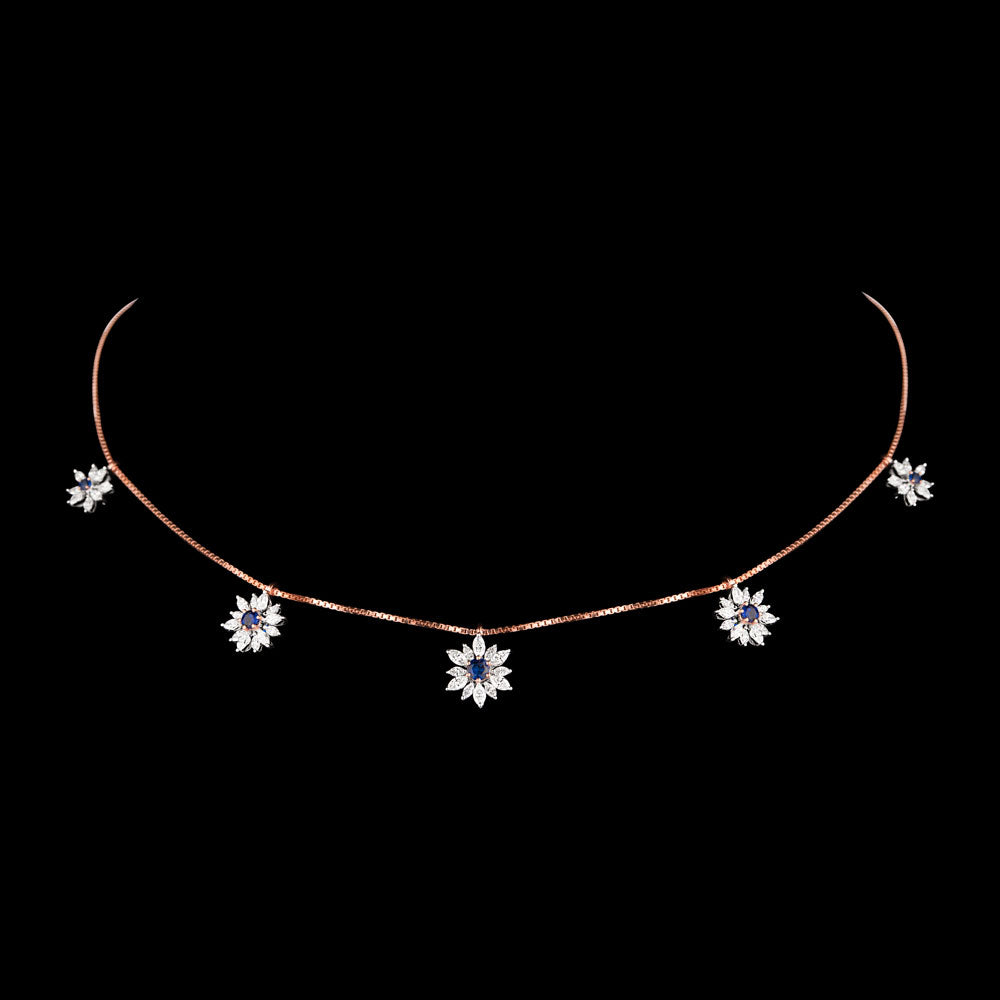 18K Rose Gold Diamond Necklace - 2.065ct VVS-EF with Colour Stones